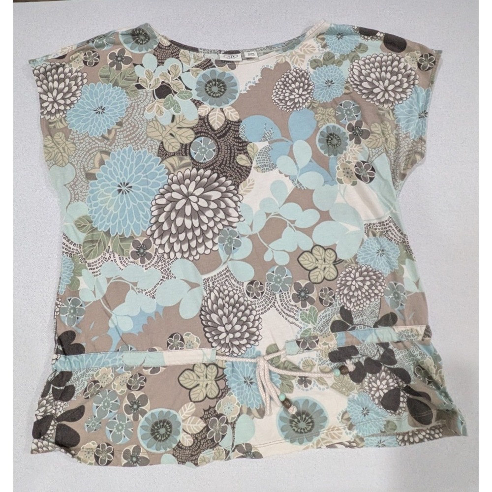 Cato Blouse Women 18/20W Blue Floral Excellent Drawstring Cap Sleeve Top